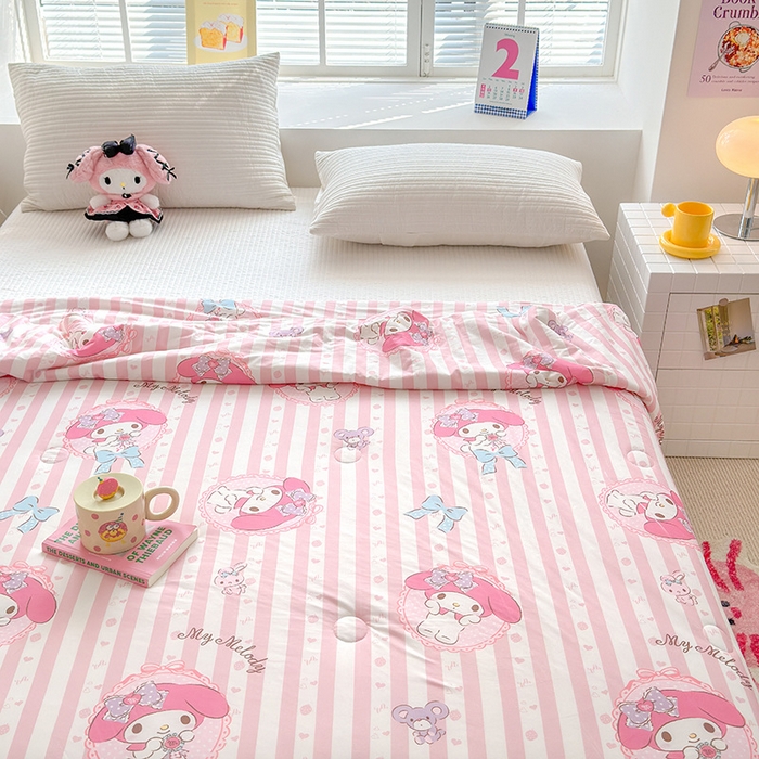 91家纺网 家纺一手货源 找家纺 博雅 2024新款三丽鸥正版系列A类牛奶丝软糯针织棉大豆纤维夏被 针织棉（带防伪标）甜甜美乐蒂