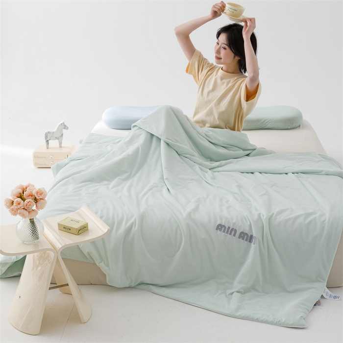 91家纺网 家纺一手货源 找家纺 丝幔家纺 2025新款A类提花绣花凉感夏被 被子被芯 淡雅绿