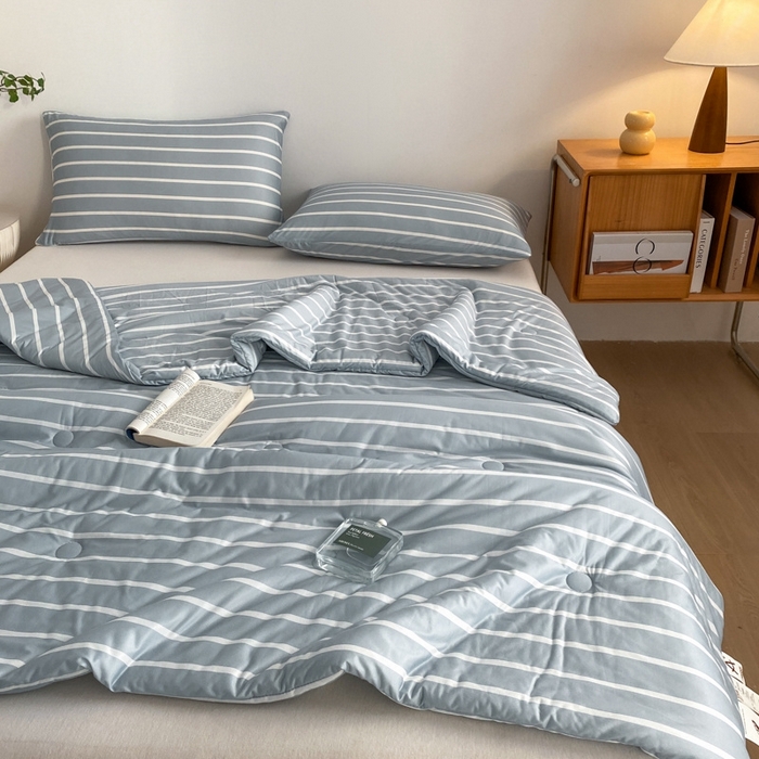 91家纺网 家纺一手货源 找家纺 荔禾家居 A类针织棉无印风夏被 豆蔻-蓝