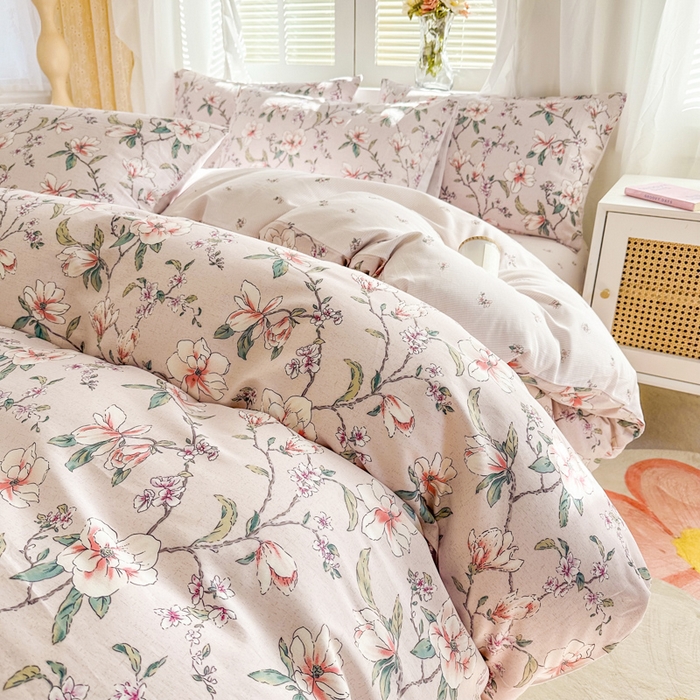 91家纺网 家纺一手货源 找家纺 晨希家居 2024新款小清新全棉印花四件套 如梦