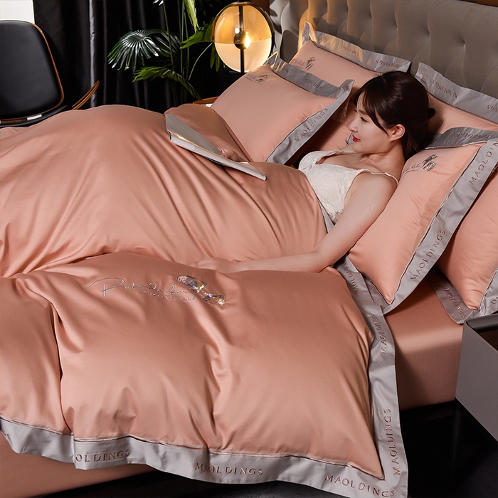 91家纺网 家纺一手货源 找家纺 瑞驰家纺 2024新款A类长绒棉刺绣四件套-雅典娜系列 雅典娜-温柔粉