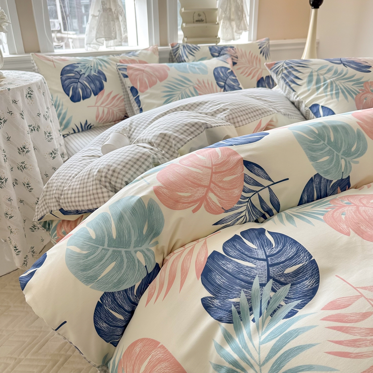 91家纺网 家纺一手货源 找家纺 晨希家居 2024新款小清新全棉印花四件套 热带雨林