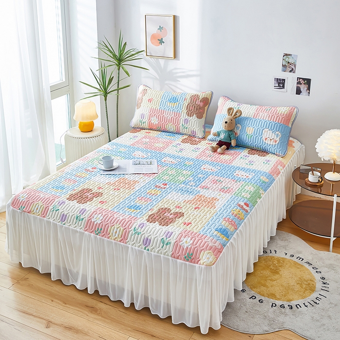 91家纺网 家纺一手货源 找家纺 爱上家居 2024新款印花凉席床裙床单款夏被-床裙款 乐乐熊