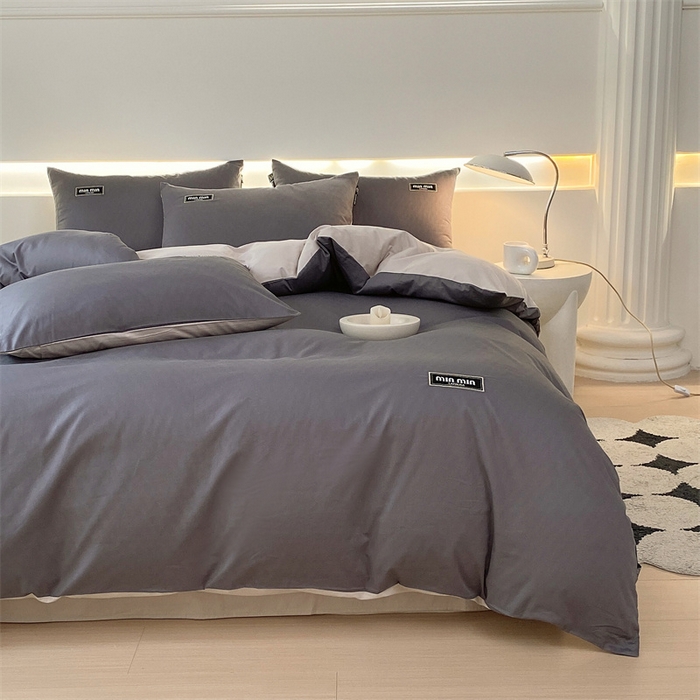 91家纺网 家纺一手货源 找家纺 凯磊家纺 2024新款高支高密.纯色拼色四件套-星漫系列 星漫-帝都灰+峰白色