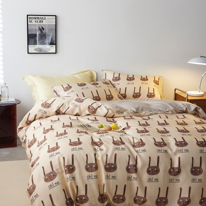 91家纺网 家纺一手货源 找家纺 时年家纺 2024春夏新品莱赛尔天丝印花四件套 长耳兔