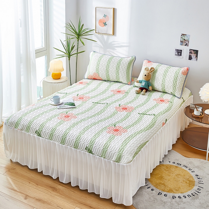 91家纺网 家纺一手货源 找家纺 爱上家居 2024新款印花凉席床裙床单款夏被-床裙款 春天里