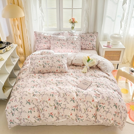 91家纺网 家纺一手货源 找家纺 晨希家居 2024新款小清新全棉印花四件套 如梦