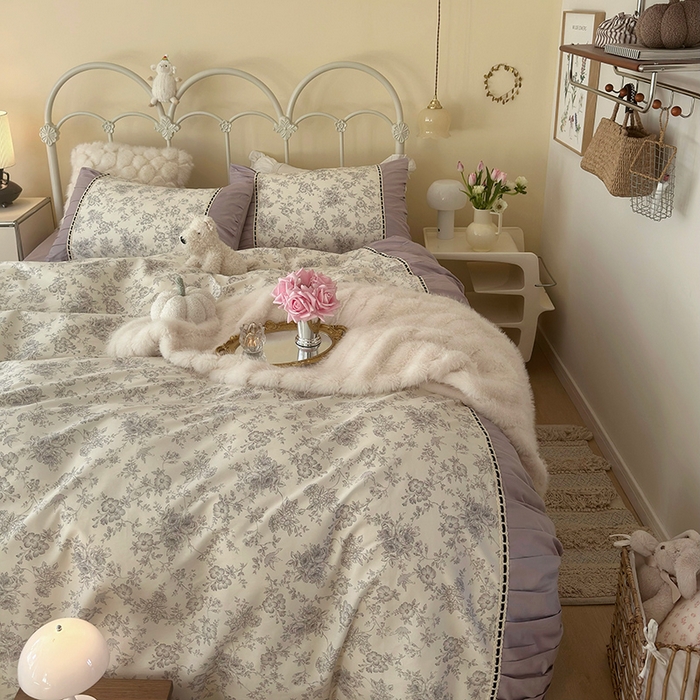 91家纺网 家纺一手货源 找家纺 晨希家居 2024新款复古法式全棉印花四件套 丽芙