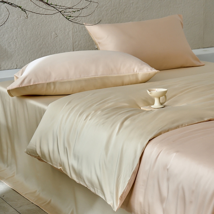 91家纺网 家纺一手货源 找家纺 沐晴2024新款春夏60兰精天丝简约轻奢纯色长绒棉四件套 可可（可可牛奶-优雅驼）