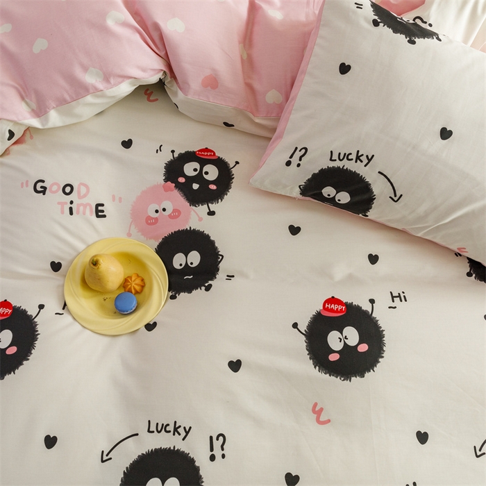 91家纺网 家纺一手货源 找家纺 红粉佳人家纺  2024新款纯棉卡通小清新四件套及单品 开心煤球-1