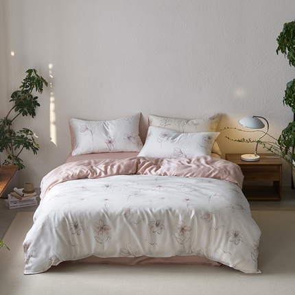 时年家纺 2024春夏新品莱赛尔天丝印花四件套 枝叶诗韵