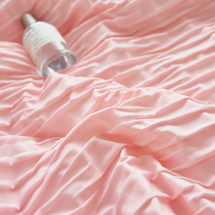 91家纺网 家纺一手货源 找家纺 畅销被业  2024新款泡泡纱花边夏被四件套 花边款泡泡纱-浅粉色