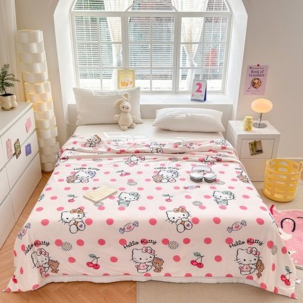 博雅 2024新款三丽鸥正版系列A类牛奶丝软糯针织棉大豆纤维夏被 针织棉（带防伪标）波点kt猫