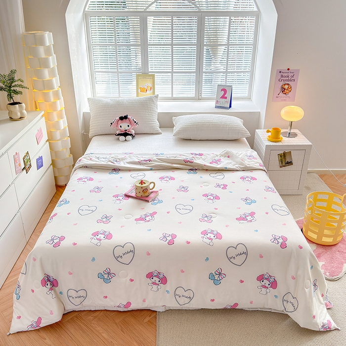 91家纺网 家纺一手货源 找家纺 博雅 2024新款三丽鸥正版系列A类牛奶丝软糯针织棉大豆纤维夏被 针织棉（带防伪标）樱桃美乐蒂