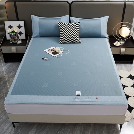 青雅席业 2025新款A类母婴级刺绣冰豆豆凉席 天鹅湖-蓝