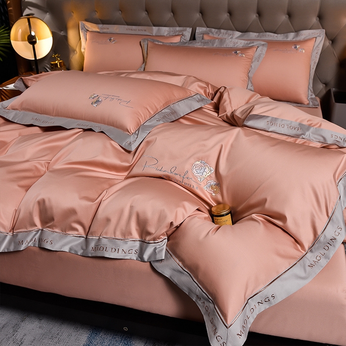 91家纺网 家纺一手货源 找家纺 瑞驰家纺 2024新款A类长绒棉刺绣四件套-雅典娜系列 雅典娜-温柔粉