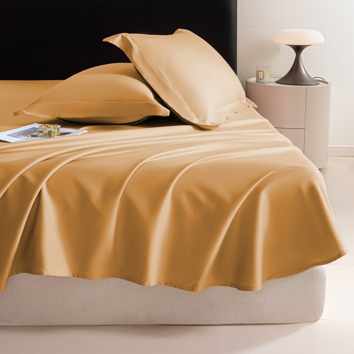 91家纺网 家纺一手货源 找家纺 秀色家纺 2025新款高端新疆长绒棉床单单件纯棉50支贡缎全棉床单双人贡缎加厚被单三件套 莫奈-南瓜橘