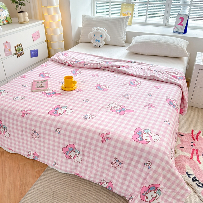 91家纺网 家纺一手货源 找家纺 博雅 2024新款三丽鸥正版系列A类牛奶丝软糯针织棉大豆纤维夏被 针织棉（带防伪标）粉格美乐蒂