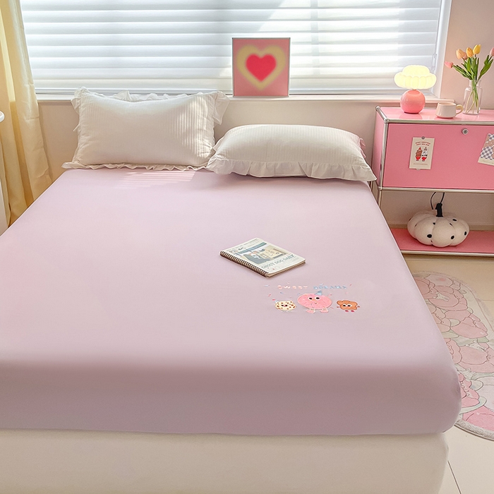 91家纺网 家纺一手货源 找家纺 2024新款A类全棉水洗棉绣花单床笠 甜甜圈-浅紫