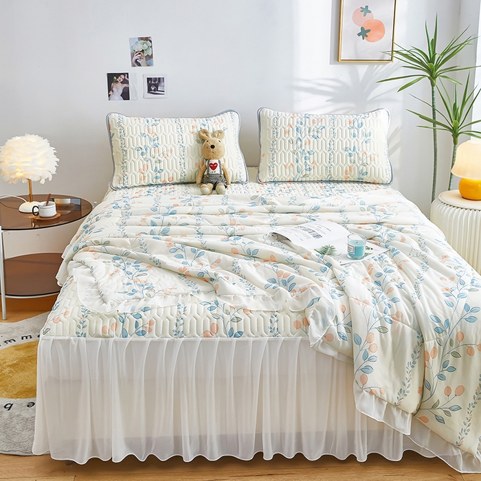 91家纺网 家纺一手货源 找家纺 爱上家居 2024新款印花凉席床裙床单款夏被-床裙款 兔子花园