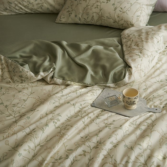 91家纺网 家纺一手货源 找家纺 时年家纺 2024春夏新品莱赛尔天丝印花四件套 浅爱