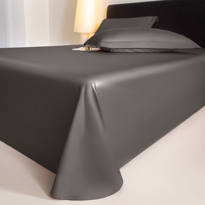 91家纺网 家纺一手货源 找家纺 秀色家纺 2025新款高端新疆长绒棉床单单件纯棉50支贡缎全棉床单双人贡缎加厚被单三件套 莫奈-帝王灰