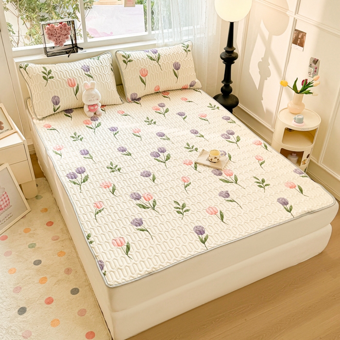 91家纺网 家纺一手货源 找家纺 佰亿莱2024新款小清新印花乳胶凉席 情魅