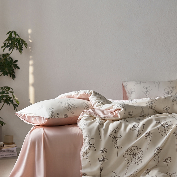 91家纺网 家纺一手货源 找家纺 时年家纺 2024春夏新品莱赛尔天丝印花四件套 菲青