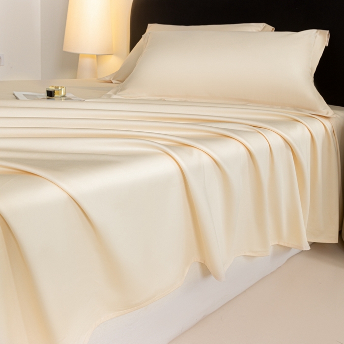 91家纺网 家纺一手货源 找家纺 秀色家纺 2025新款高端新疆长绒棉床单单件纯棉50支贡缎全棉床单双人贡缎加厚被单三件套 莫奈-奶昔白