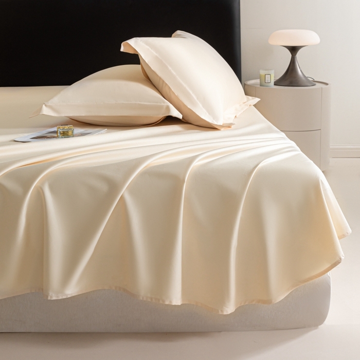 91家纺网 家纺一手货源 找家纺 秀色家纺 2025新款高端新疆长绒棉床单单件纯棉50支贡缎全棉床单双人贡缎加厚被单三件套 莫奈-奶昔白