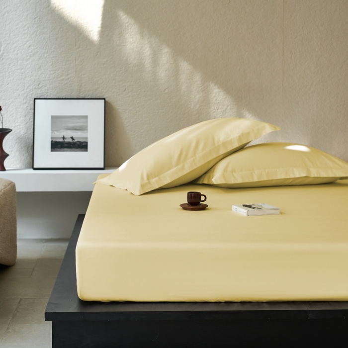 91家纺网 家纺一手货源 找家纺 秀色家纺 2025新款高端酒店50支贡缎长绒棉床笠单件纯棉全棉贡缎可裸睡单双人床上用品 梦易-奶茶米