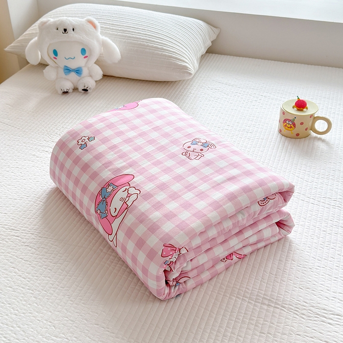 91家纺网 家纺一手货源 找家纺 博雅 2024新款三丽鸥正版系列A类牛奶丝软糯针织棉大豆纤维夏被 针织棉（带防伪标）粉格美乐蒂