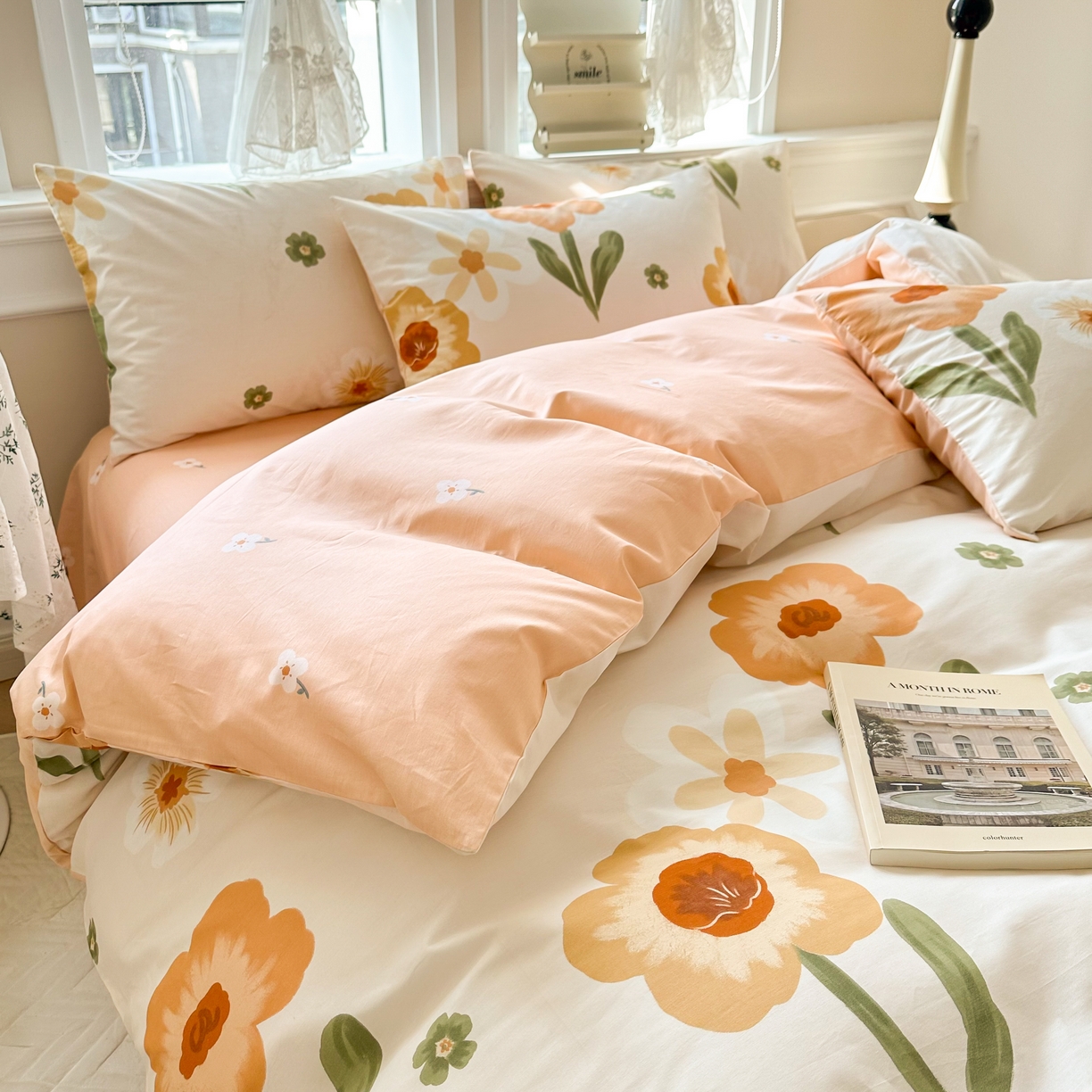 91家纺网 家纺一手货源 找家纺 晨希家居 2024新款小清新全棉印花四件套 花想容