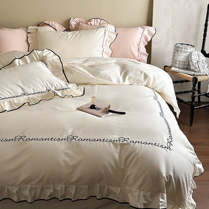 91家纺网 家纺一手货源 找家纺 2024窝米春夏新品100支长绒棉刺绣款四件套 A5(芽色）