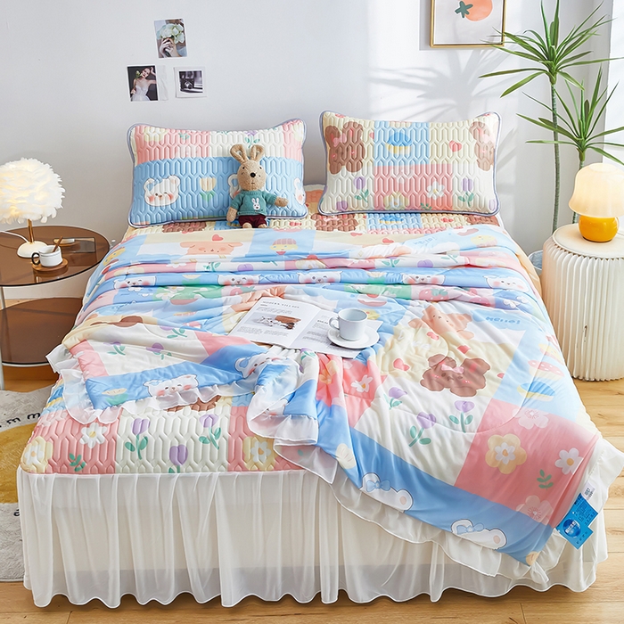 91家纺网 家纺一手货源 找家纺 爱上家居 2024新款印花凉席床裙床单款夏被-床裙款 乐乐熊