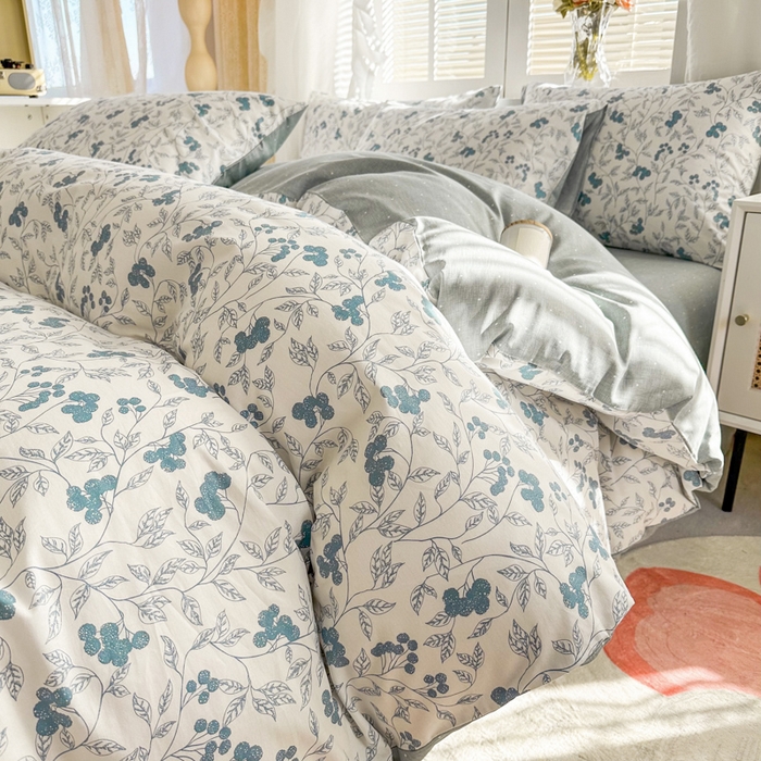 91家纺网 家纺一手货源 找家纺 晨希家居 2024新款小清新全棉印花四件套 花艺