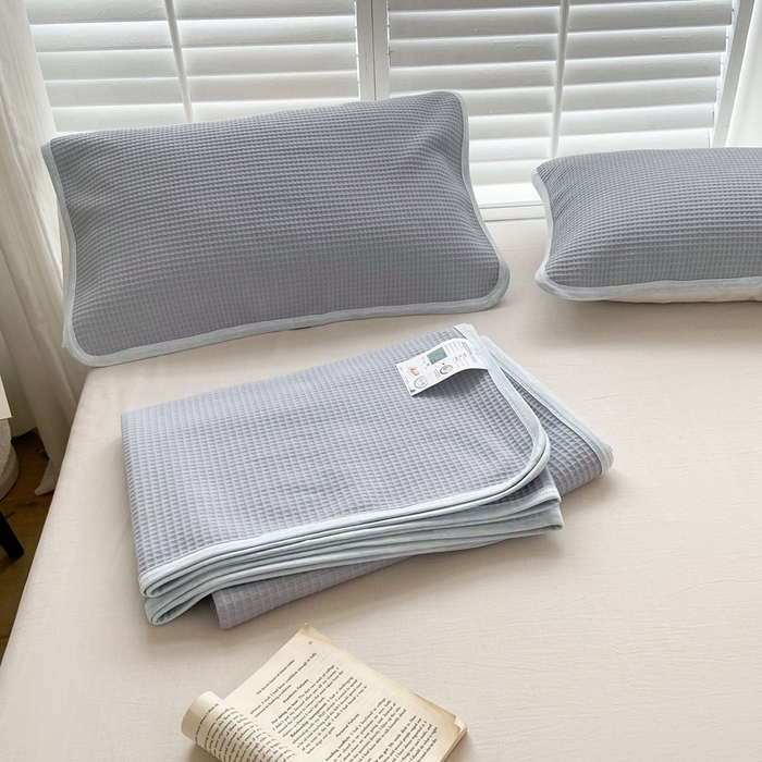 91家纺网 家纺一手货源 找家纺 来菲毛毯 2025新款全棉A类盖毯夏凉被 蓝灰