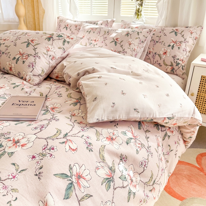 91家纺网 家纺一手货源 找家纺 晨希家居 2024新款小清新全棉印花四件套 如梦