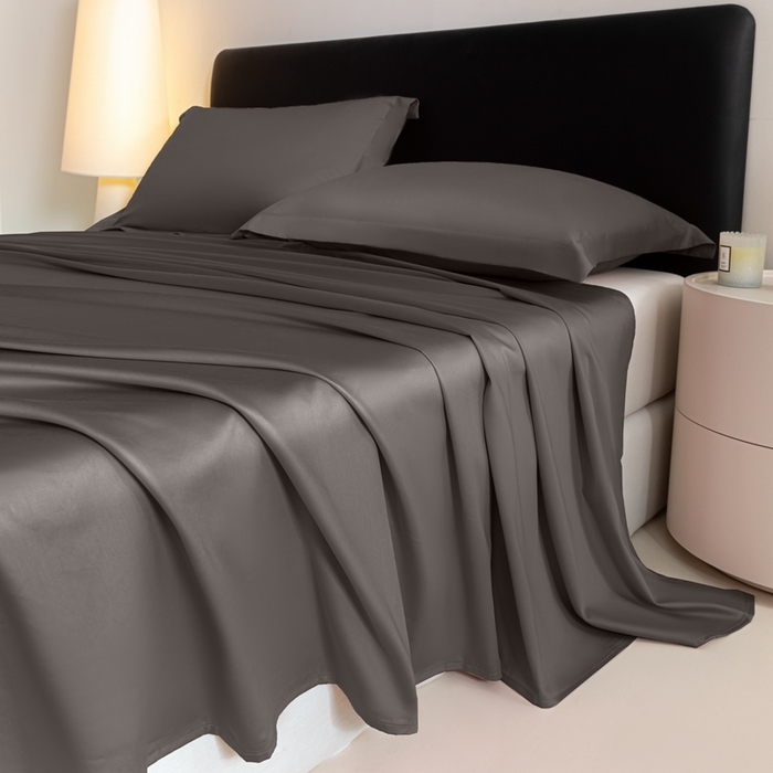 91家纺网 家纺一手货源 找家纺 秀色家纺 2025新款高端新疆长绒棉床单单件纯棉50支贡缎全棉床单双人贡缎加厚被单三件套 莫奈-帝王灰