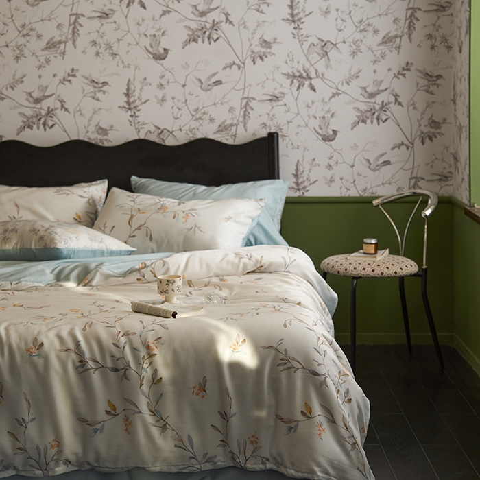 91家纺网 家纺一手货源 找家纺 时年家纺 2024春夏新品莱赛尔天丝印花四件套 清雅