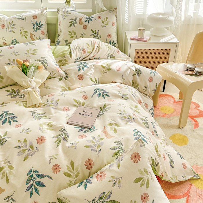 91家纺网 家纺一手货源 找家纺 晨希家居 2024新款小清新全棉印花四件套 伊梦