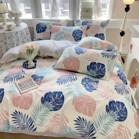 91家纺网 家纺一手货源 找家纺 晨希家居 2024新款小清新全棉印花四件套 热带雨林