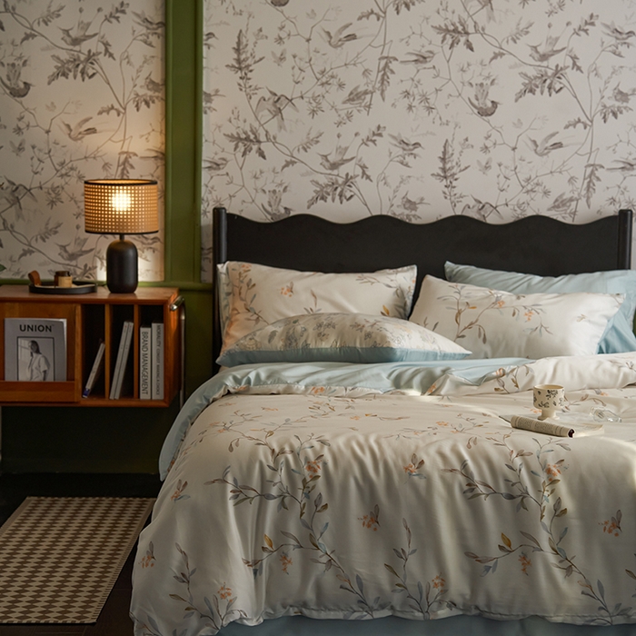 91家纺网 家纺一手货源 找家纺 时年家纺 2024春夏新品莱赛尔天丝印花四件套 清雅