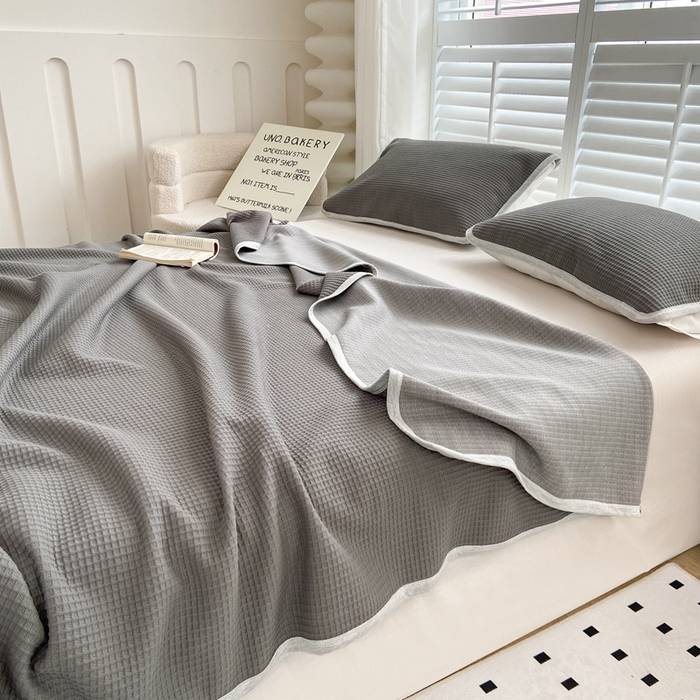 91家纺网 家纺一手货源 找家纺 来菲毛毯 2025新款全棉A类盖毯夏凉被 灰色