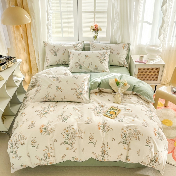 91家纺网 家纺一手货源 找家纺 晨希家居 2024新款小清新全棉印花四件套 微米