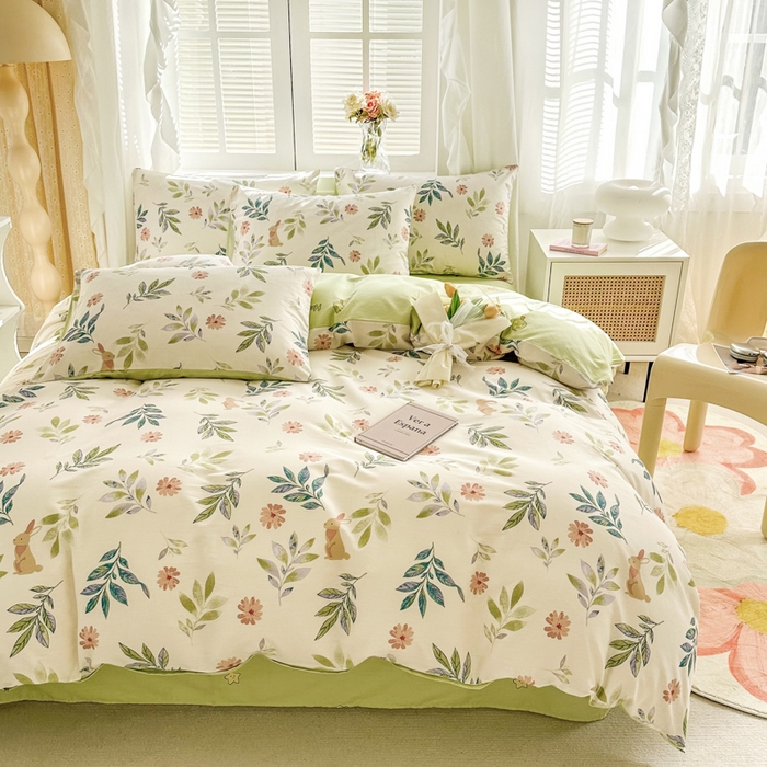 91家纺网 家纺一手货源 找家纺 晨希家居 2024新款小清新全棉印花四件套 伊梦