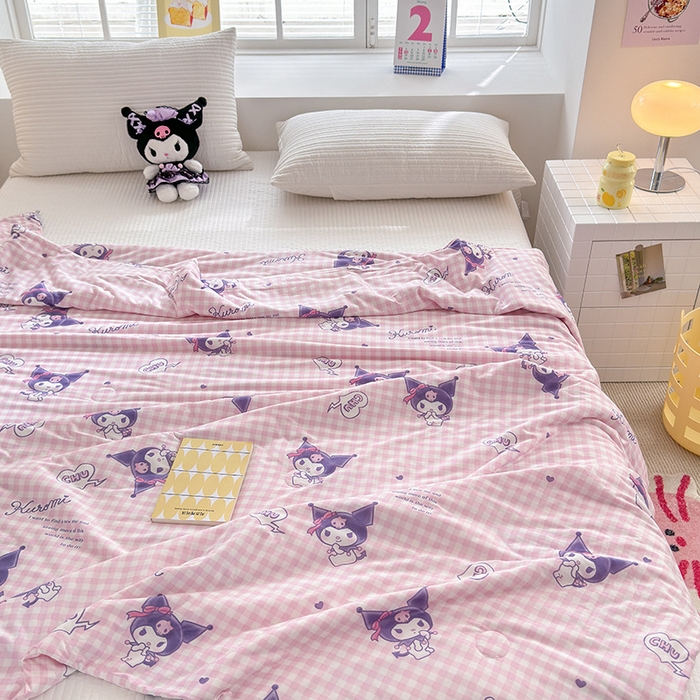 91家纺网 家纺一手货源 找家纺 博雅 2024新款三丽鸥正版系列A类牛奶丝软糯针织棉大豆纤维夏被 针织棉（带防伪标）紫格库洛米