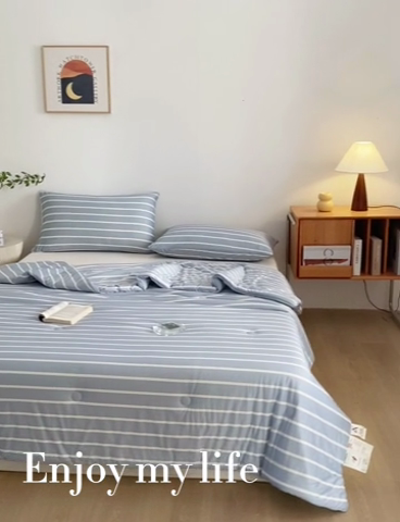 91家纺网 家纺一手货源 找家纺 荔禾家居 A类针织棉无印风夏被 豆蔻-蓝