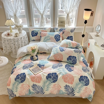 91家纺网 家纺一手货源 找家纺 晨希家居 2024新款小清新全棉印花四件套 热带雨林