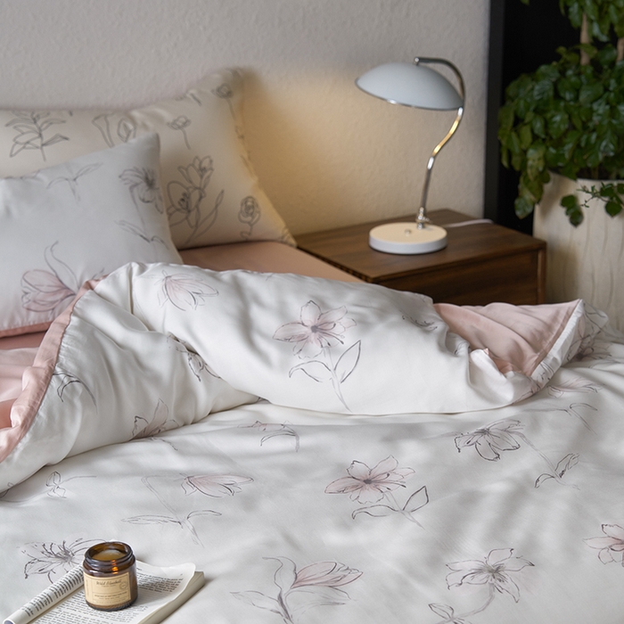 91家纺网 家纺一手货源 找家纺 时年家纺 2024春夏新品莱赛尔天丝印花四件套 枝叶诗韵